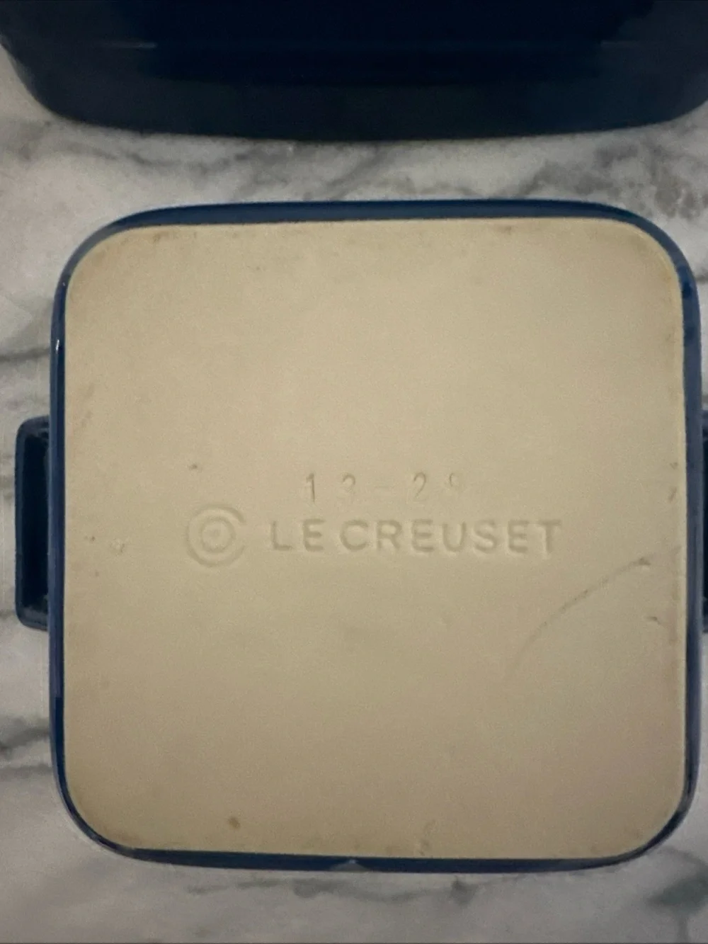 Le Creuset Cream Ceramic Baking Dishes with Blue Rim - Set of 2
